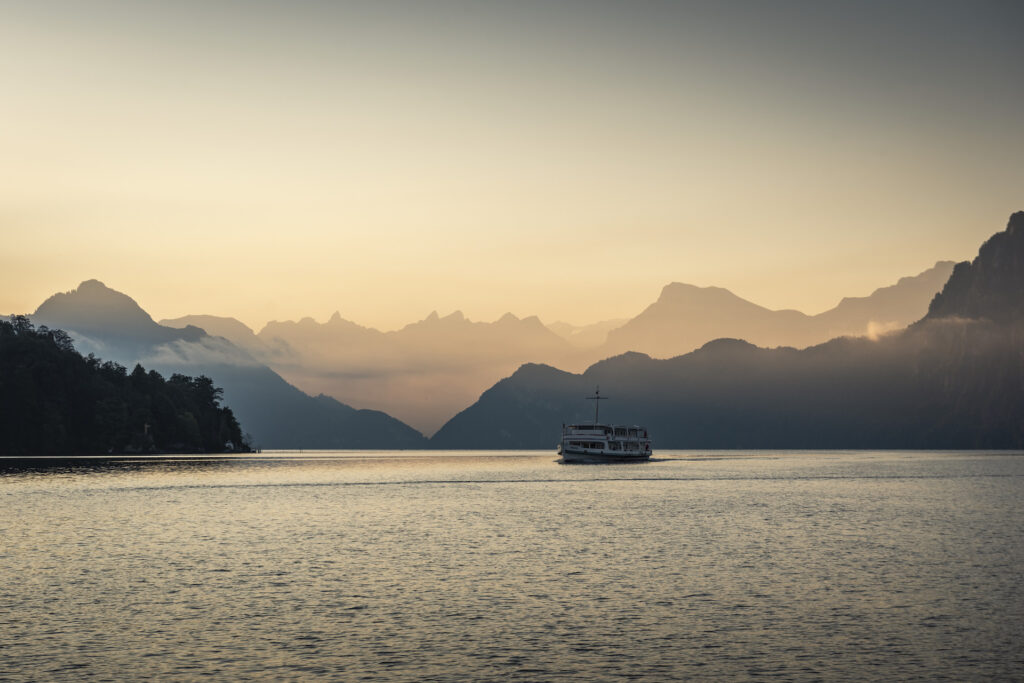 Ship on Lake Lucerne in the morning