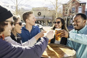 Breckenridge CO group friends, diversity, town, apres ski.