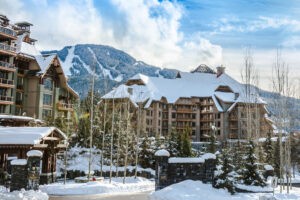 Exterior of Four Seasons Whistler covered in snow