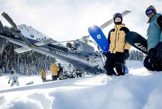 High Mtn Heli, Jackson Hole, WY snowboarders, helicopter.