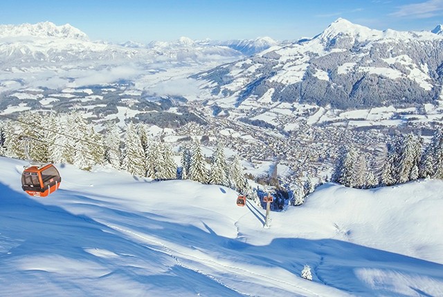 Kitzbuhel Austria tram view of mountain.