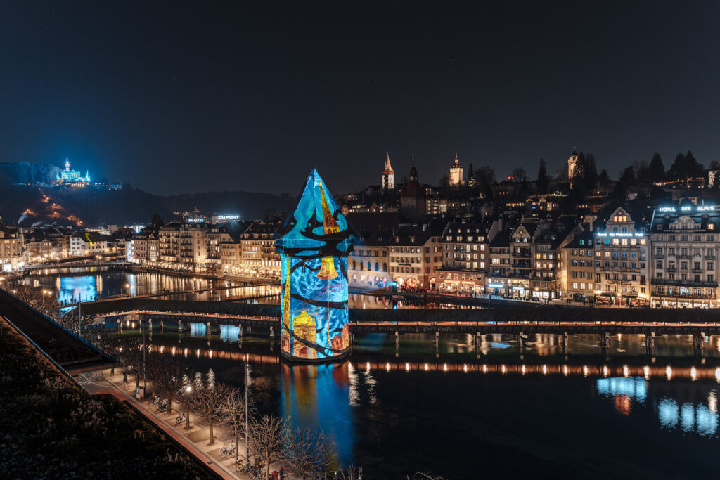 Lucerne lit up at night for Lilu Light Festival