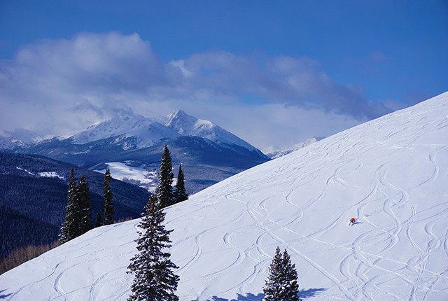 Powder trail bowls at Vail Resorts, aerial view.