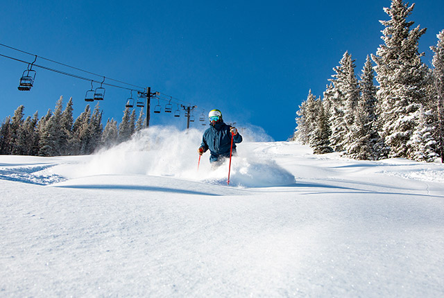 Red Lodge skier Powder bluebird day.