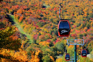 Gondolas above Stowe Resort's colorful fall foliage