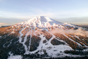 Aerial of Mt. Bachelor at sunrise