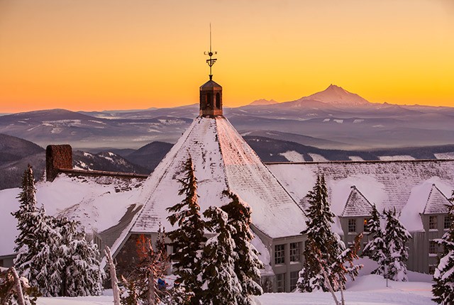 Timberline Lodge Mt. Hood sunset romantic.